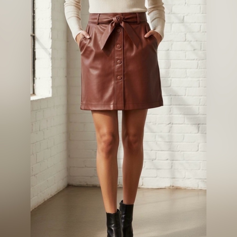 NWT ABERCROMBIE & FITCH chic maroon faux leather mini skirt size XS work career